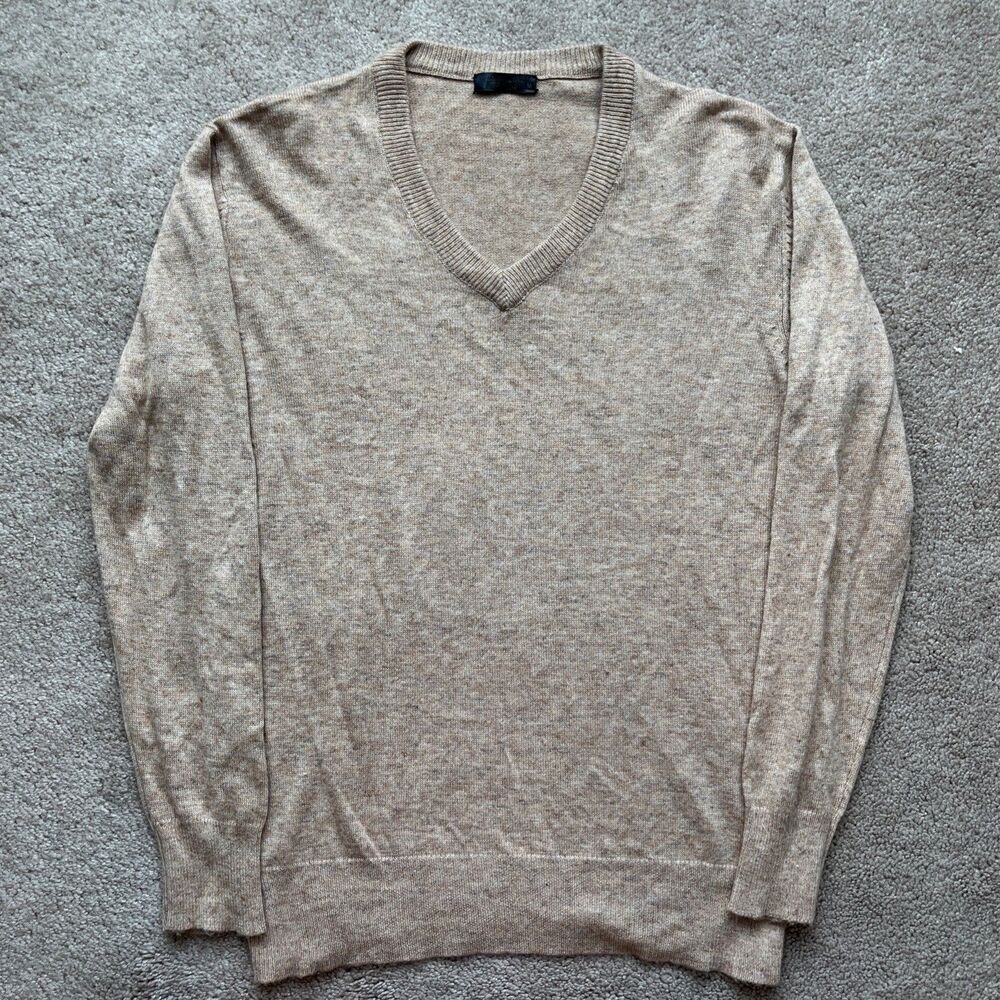 Handmade Cashmere Sweater Womens Medium Tan V-neck Flecked Made in Nepal Soft